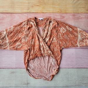 Petal + Pup Orange Floral Print Faux Wrap Cropped Blouson Top Size S/M